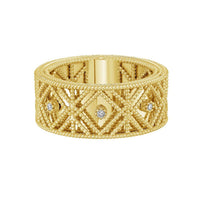 14K Yellow Gold Textured Diamond Shape Fancy Ring