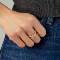 14K Yellow Gold Textured Diamond Shape Fancy Ring