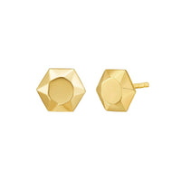 14K Yellow Gold Flat Back Hexagon Earrings