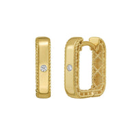 14K Yellow Gold Diamond Square Huggie Earrings