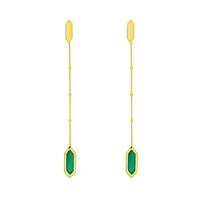 14K Yellow Gold Hexagon Malachite Drop Earrings