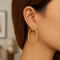 14K Yellow Gold Polished Large Bead Hoop Earrings