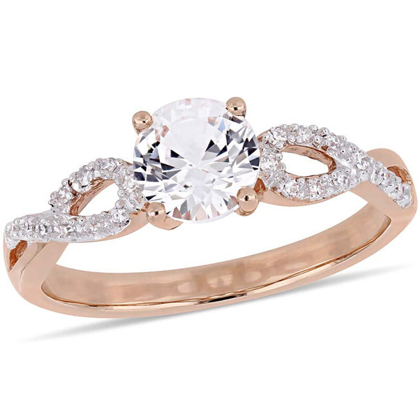 1 CT TGW Created White Sapphire and 1/10 CT TW Diamond Infinity Engagement Ring In 10K Rose Gold