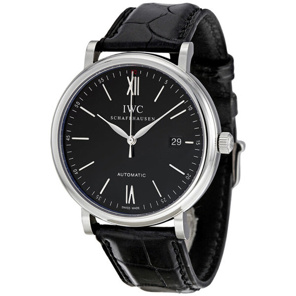 IWC Portofino Automatic Black Dial Black Leather Men's Watch
