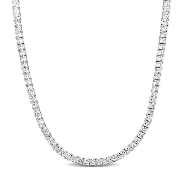44 CT TGW Square Created White Sapphire Men's Tennis Necklace in Sterling Silver