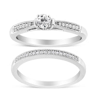 .925 Sterling Silver 1/3 Cttw Diamond Classic Engagement Ring Bridal Set with Milgrain