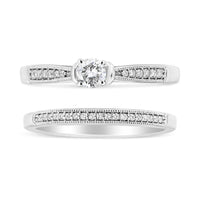 .925 Sterling Silver 1/3 Cttw Diamond Classic Engagement Ring Bridal Set with Milgrain