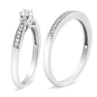 .925 Sterling Silver 1/3 Cttw Diamond Classic Engagement Ring Bridal Set with Milgrain