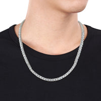 44 CT TGW Square Created White Sapphire Men's Tennis Necklace in Sterling Silver