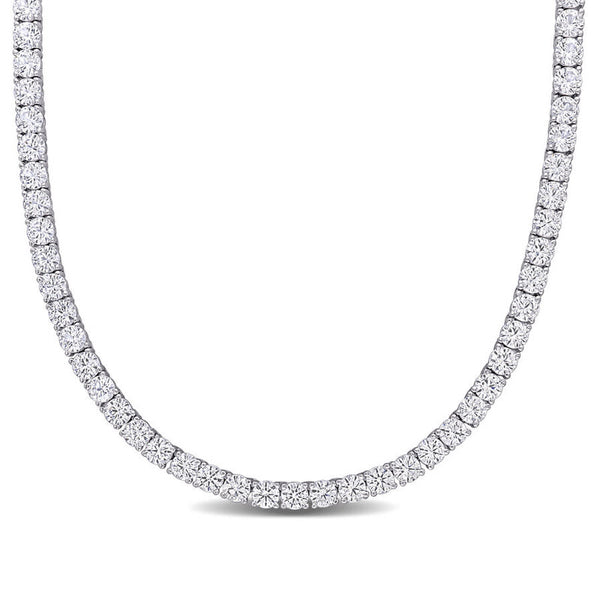33 CT TGW Created White Sapphire Tennis Necklace In Sterling Silver