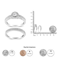 .925 Sterling Silver 1/2 Ctw Diamond Halo and Milgrain Engagement Ring Bridal Set