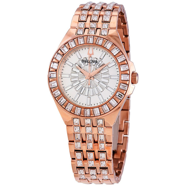 BULOVA Phantom Rose Gold-tone Baguette Swarovski Crystal Ladies Watch