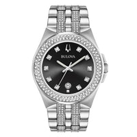 BULOVA Quartz Crystal Black Dial Men's Watch & Pendant Boxed Set