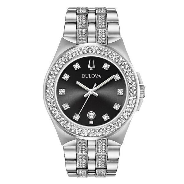 BULOVA Quartz Crystal Black Dial Men's Watch & Pendant Boxed Set