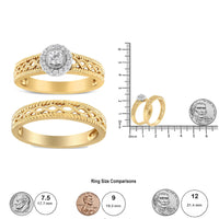 14K Gold Plated .925 Sterling Silver 1/5 Cttw Diamond Halo Engagement Ring and Wedding Band Set