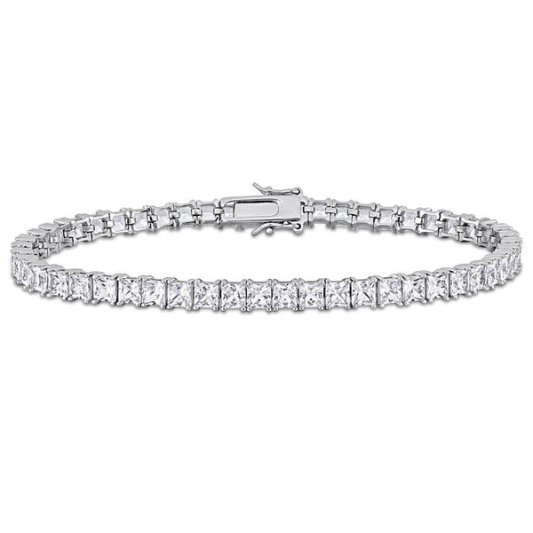 19 CT TGW Square Created White Sapphire Men's Tennis Bracelet in Sterling Silver