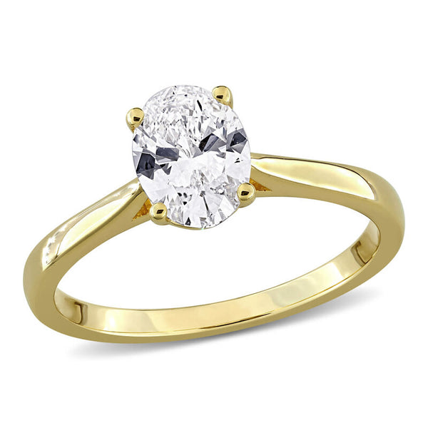 1CT TW Oval-Cut Lab-Grown Diamond Solitaire Engagement Ring with Side Accents in Yellow Plated Sterling Silver